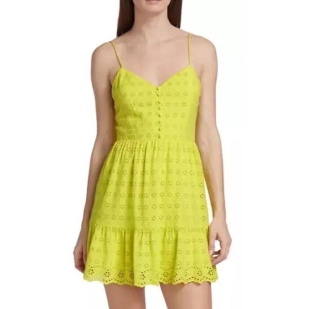 Alice + Olivia Minidress Women's Size 2 Yellow Fae Eyelet Sleeveless Lemon Sorbe